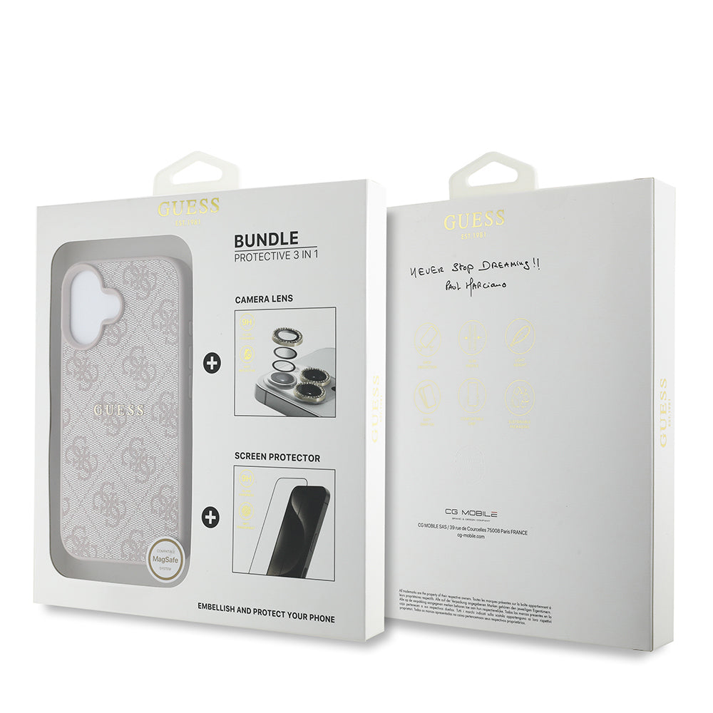 iPhone 16 Plus Guess Orijinal Lisanslı Kılıf + Ekran Koruyucu + Lens Koruyucu 3in1 Aksesuar Seti