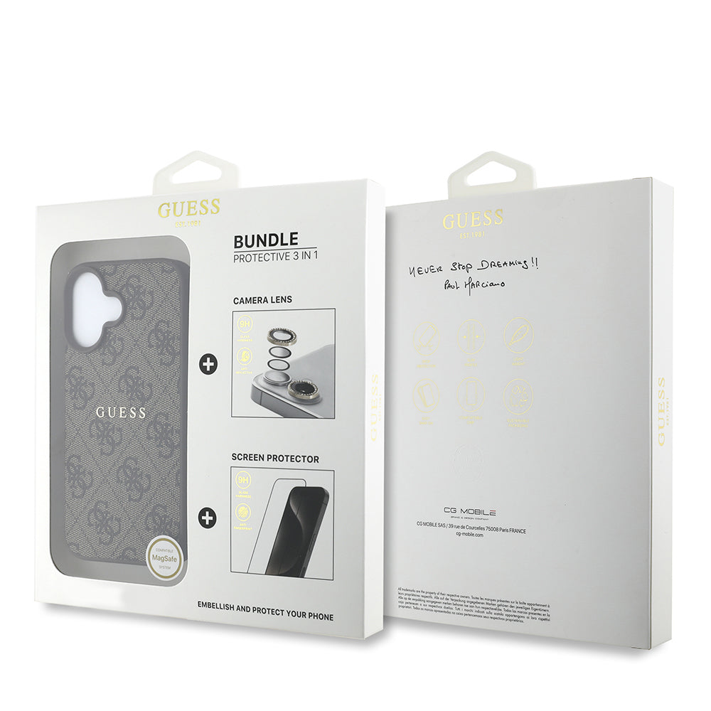 iPhone 16 Plus Guess Orijinal Lisanslı Kılıf + Ekran Koruyucu + Lens Koruyucu 3in1 Aksesuar Seti
