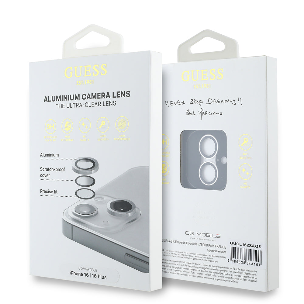 iPhone 16 Plus Guess Orijinal Lisanslı Metal Kamera Lens Koruyucu