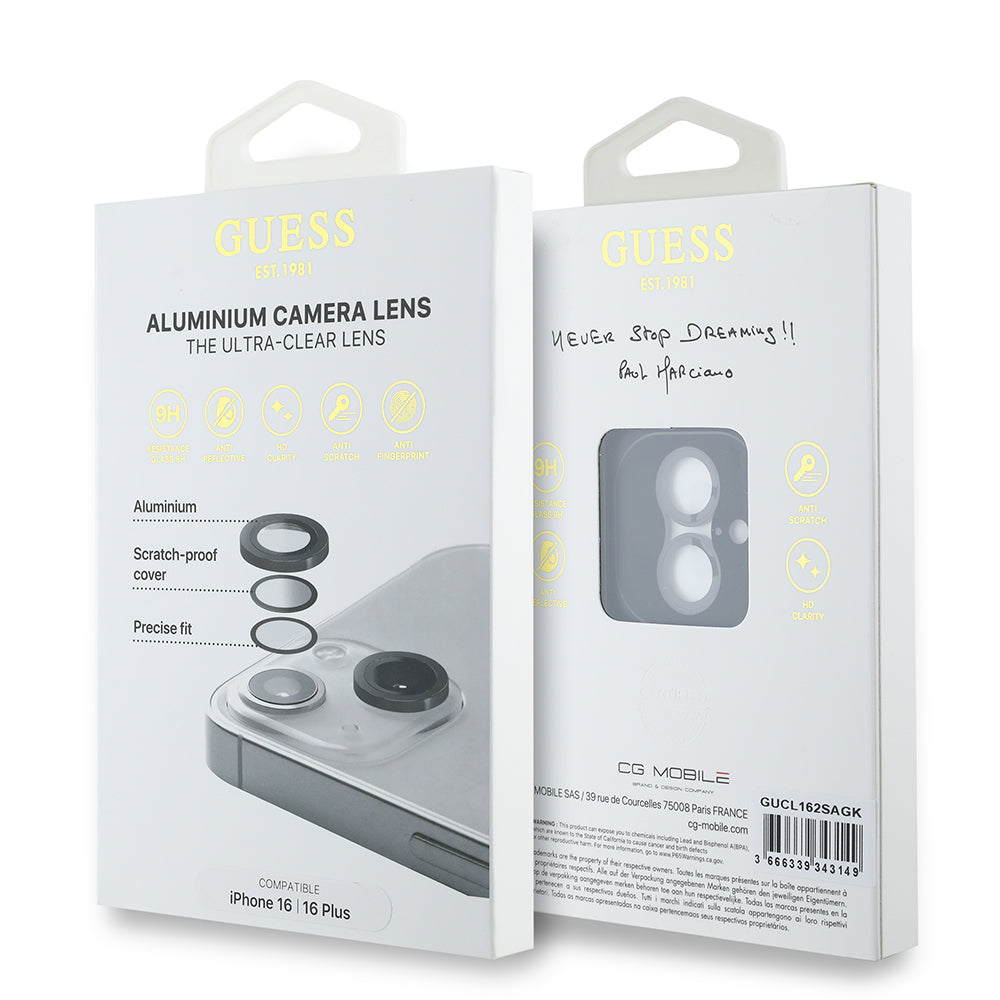 iPhone 16 Plus Guess Orijinal Lisanslı Metal Kamera Lens Koruyucu
