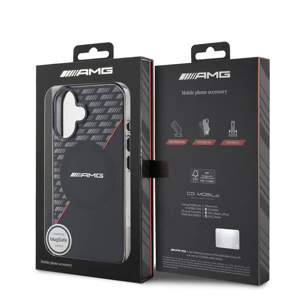 iPhone 16 Plus Kılıf AMG Orijinal Lisanslı M-safe Şarj Özellikli Çift Katmanlı Kırmızı Çapraz Çizgili Kılıf