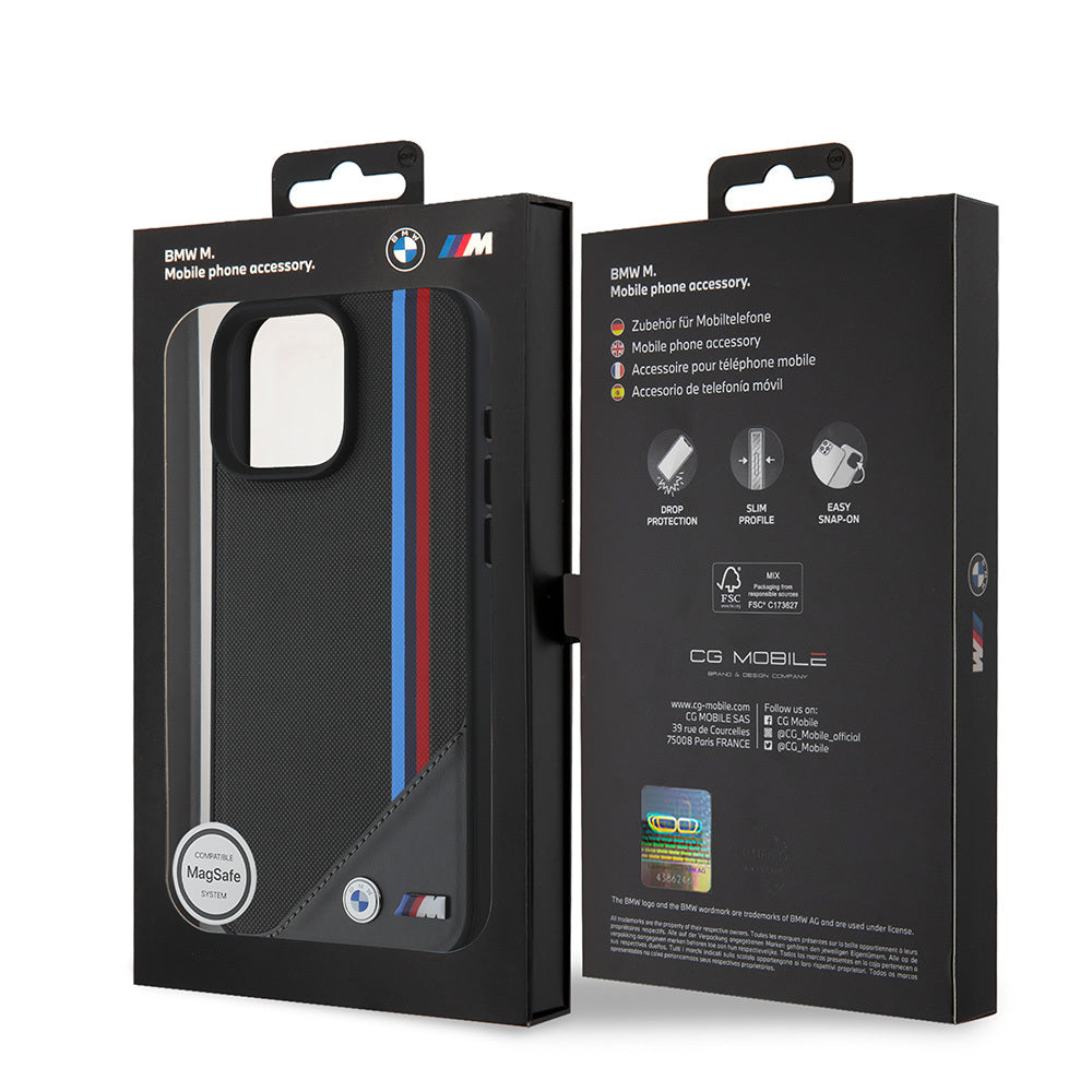 iPhone 16 Plus Kılıf BMW Orijinal Lisanslı M-safe Şarj Özellikli M Logolu Üç Çizgili Dikiş Detaylı Meshed Tricolor Stripes Kılıf