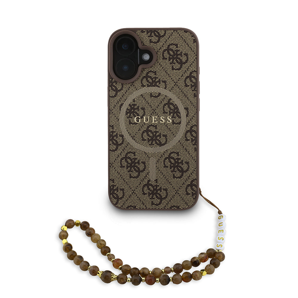 iPhone 16 Plus Kılıf Guess Orijinal Lisanslı M-safe Şarj Özellikli PU Deri Bilek Askı İpli Yazı Logolu Kılıf