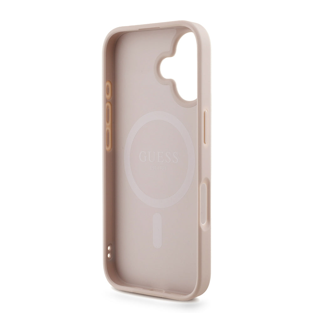iPhone 16 Plus Kılıf Guess Orijinal Lisanslı M-safe Şarj Özellikli PU Deri Bilek Askı İpli Yazı Logolu Kılıf