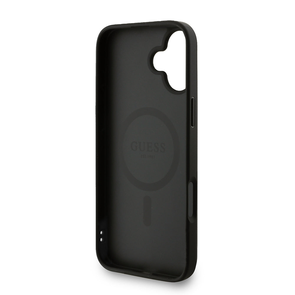 iPhone 16 Plus Kılıf Guess Orijinal Lisanslı M-safe Şarj Özellikli PU Deri Bilek Askı İpli Yazı Logolu Kılıf