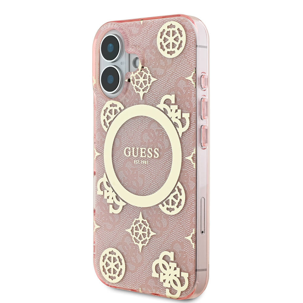 iPhone 16 Plus Kılıf Guess Orijinal Lisanslı M-safe Şarj Özellikli 4G Desenli IML Yazı Logolu Peony Kılıf
