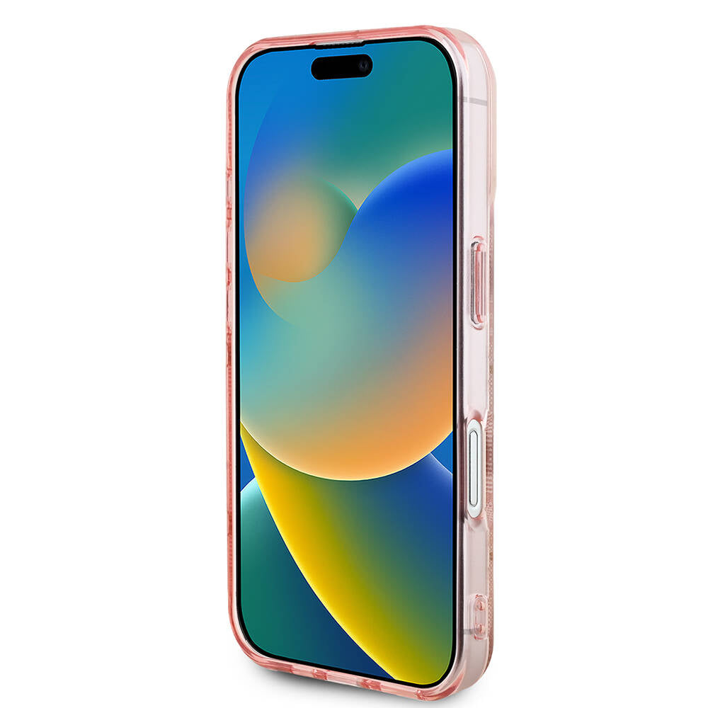 iPhone 16 Plus Kılıf Guess Orijinal Lisanslı M-safe Şarj Özellikli 4G Desenli IML Yazı Logolu Peony Kılıf