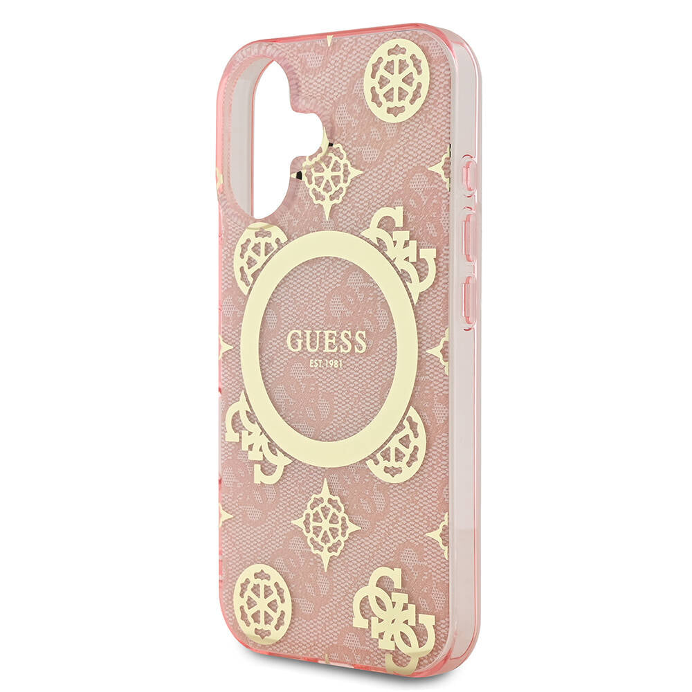 iPhone 16 Plus Kılıf Guess Orijinal Lisanslı M-safe Şarj Özellikli 4G Desenli IML Yazı Logolu Peony Kılıf