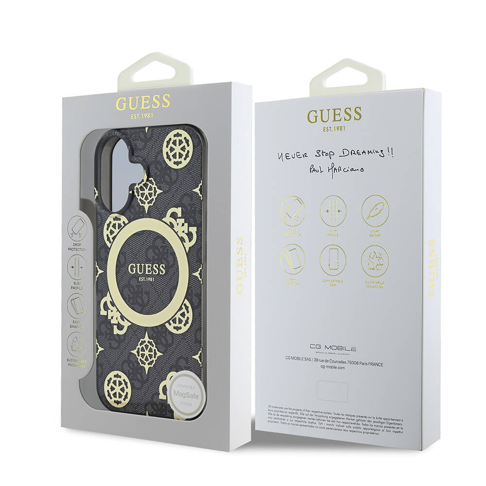 iPhone 16 Plus Kılıf Guess Orijinal Lisanslı M-safe Şarj Özellikli 4G Desenli IML Yazı Logolu Peony Kılıf