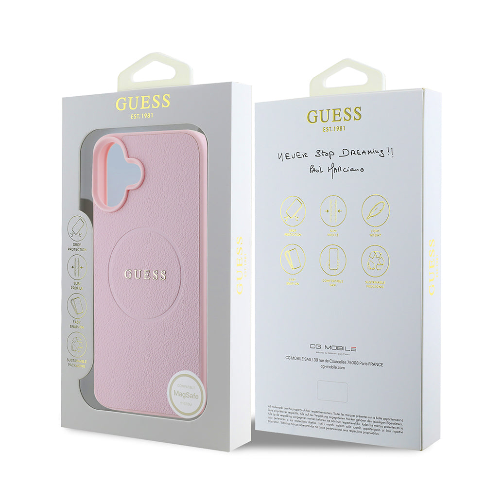 iPhone 16 Plus Kılıf Guess Orijinal Lisanslı M-safe Şarj Özellikli Yazı Logolu Grained Kılıf