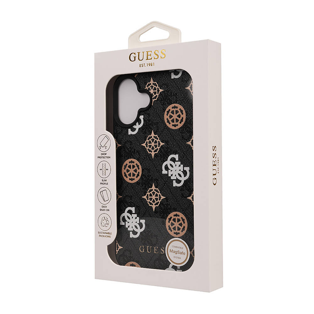 iPhone 16 Plus Kılıf Guess Orijinal Lisanslı M-safe Şarj Özellikli 4G Desenli Yazı Logolu Peony Kılıf