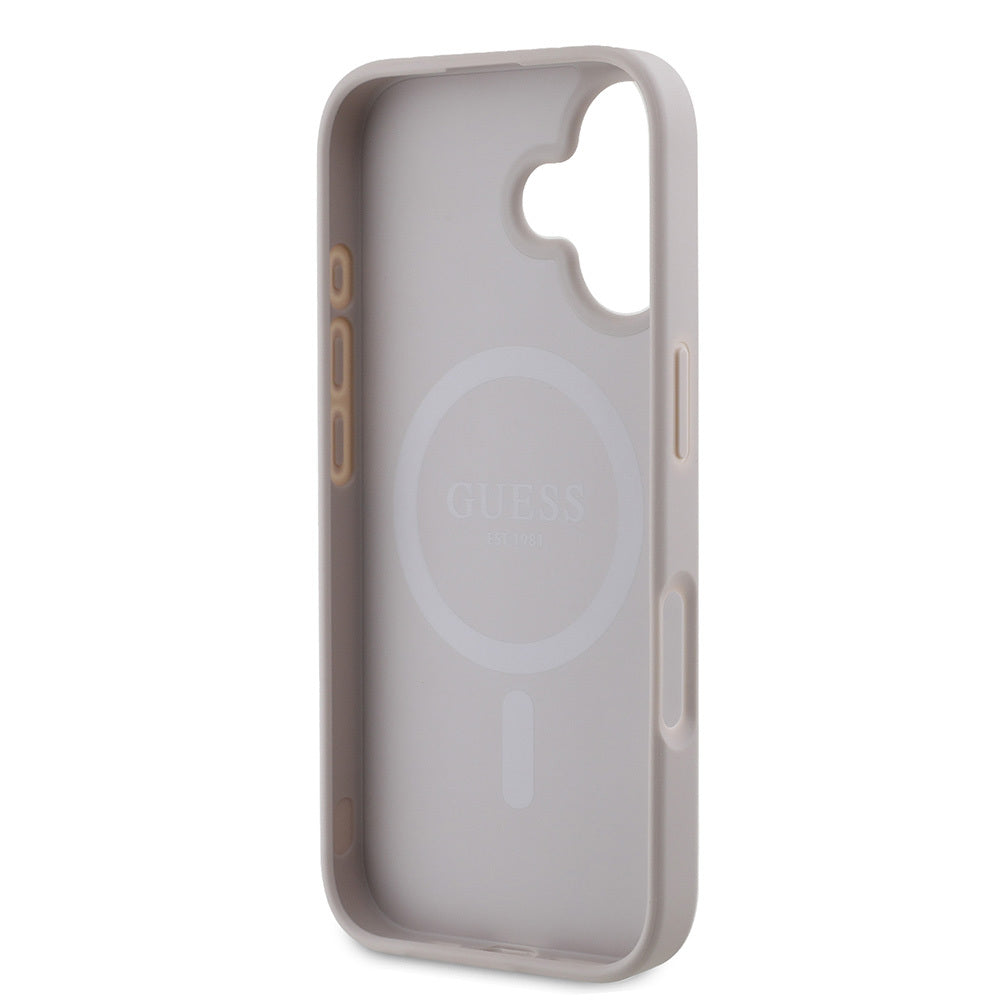 iPhone 16 Plus Kılıf Guess Orijinal Lisanslı M-safe Şarj Özellikli 4G Desenli Yazı Logolu Peony Kılıf