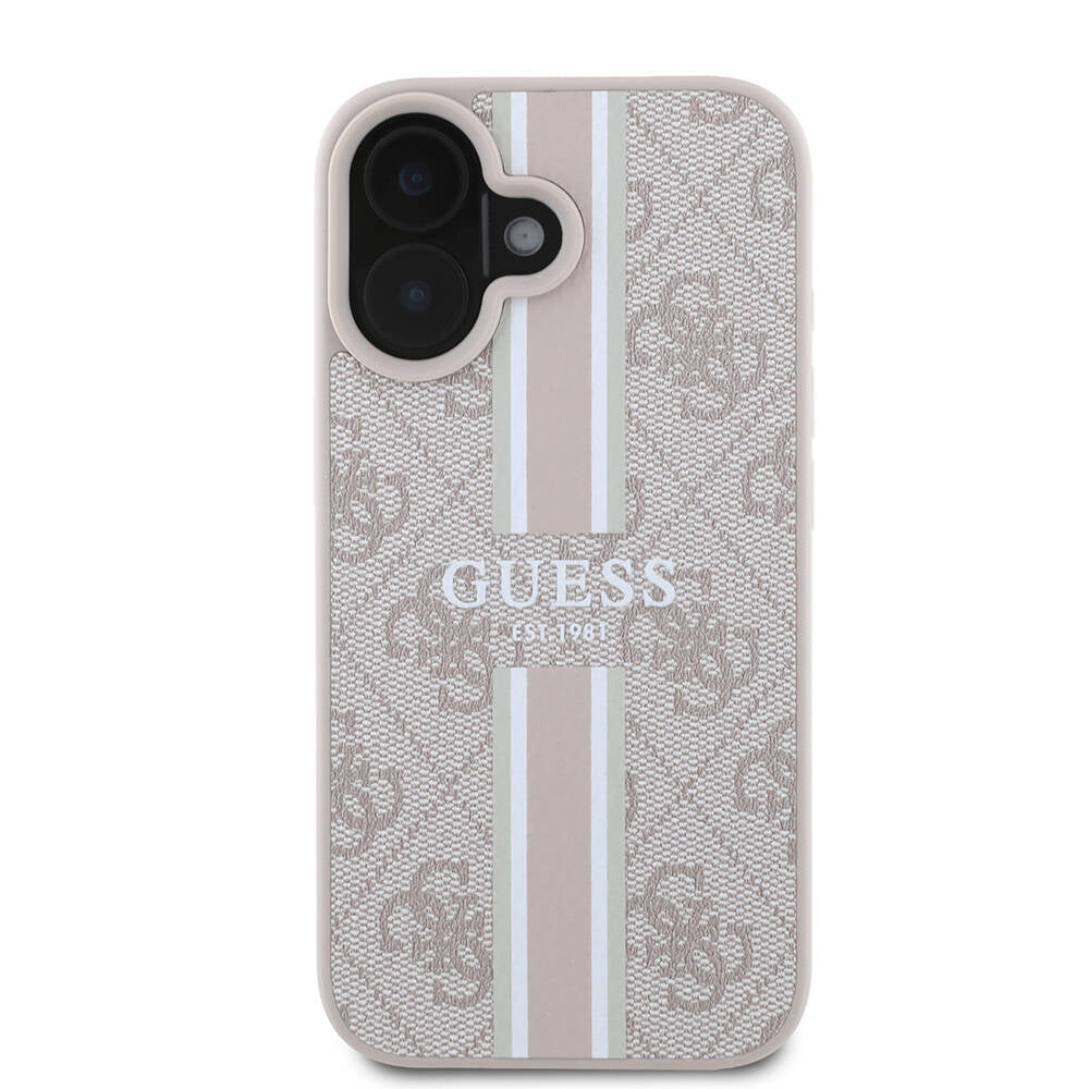 iPhone 16 Plus Kılıf Guess Orijinal Lisanslı M-safe Şarj Özellikli 4G Şerit Tasarımlı Printed Kılıf