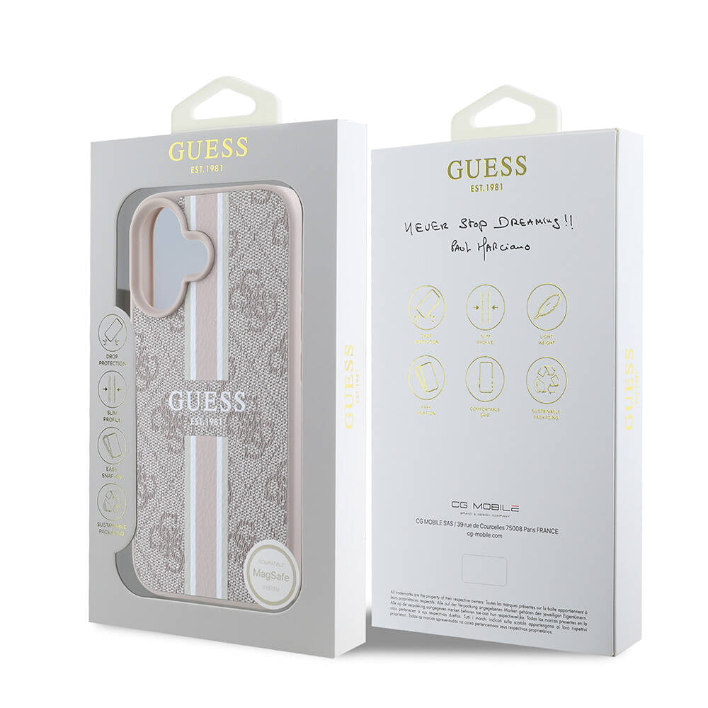 iPhone 16 Plus Kılıf Guess Orijinal Lisanslı M-safe Şarj Özellikli 4G Şerit Tasarımlı Printed Kılıf