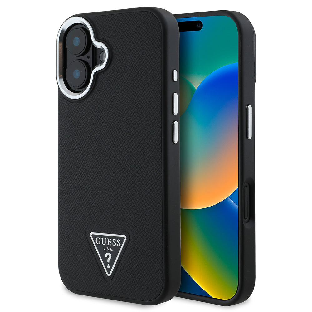 iPhone 16 Plus Kılıf Guess Orijinal Lisanslı M-safe Şarj Özellikli Grained Triangle Kılıf