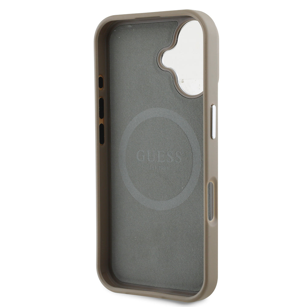 iPhone 16 Plus Kılıf Guess Orijinal Lisanslı M-safe Şarj Özellikli Grained Triangle Kılıf
