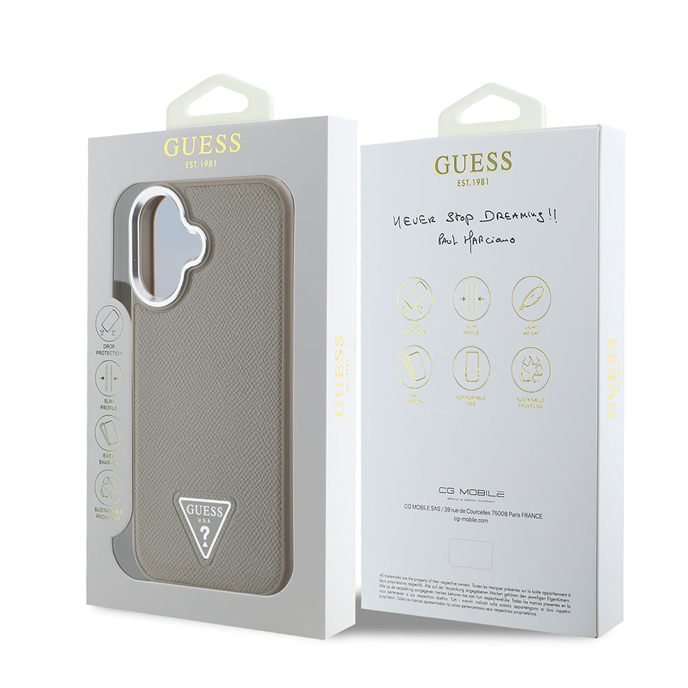 iPhone 16 Plus Kılıf Guess Orijinal Lisanslı M-safe Şarj Özellikli Grained Triangle Kılıf