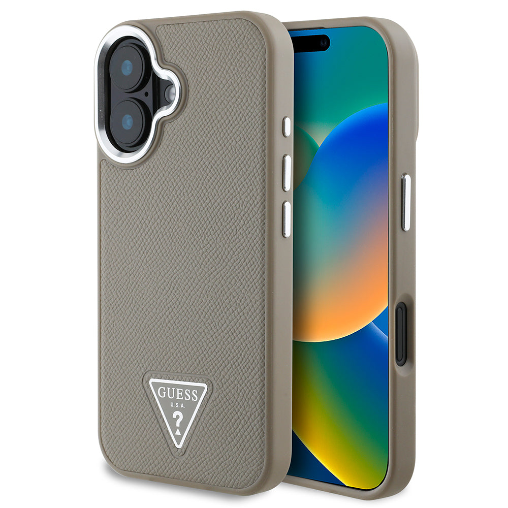 iPhone 16 Plus Kılıf Guess Orijinal Lisanslı M-safe Şarj Özellikli Grained Triangle Kılıf