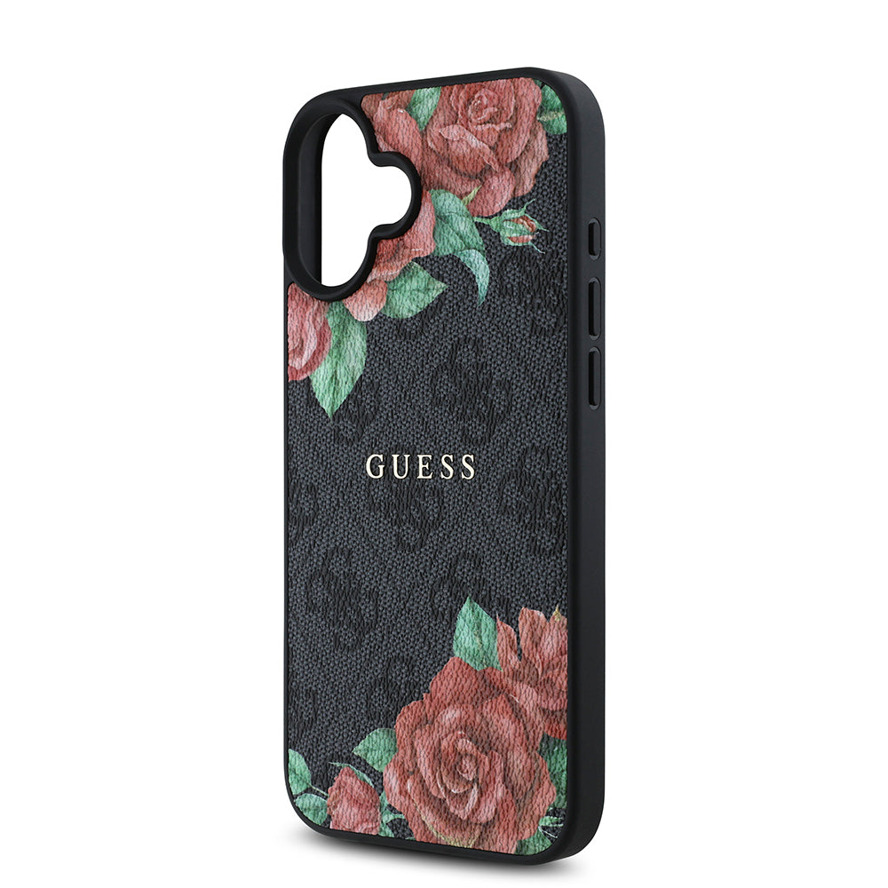 iPhone 16 Plus Kılıf Guess Orijinal Lisanslı M-safe Şarj Özellikli Gül Baskılı 4G Desenli Yazı Logolu Kılıf