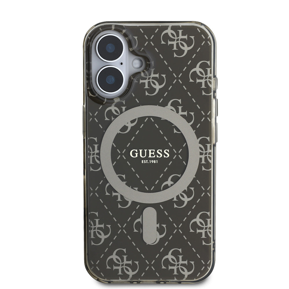 iPhone 16 Plus Kılıf Guess Orijinal Lisanslı M-safe Şarj Özellikli IML Baskılı Klasik Logolu 4G Desenli Kılıf