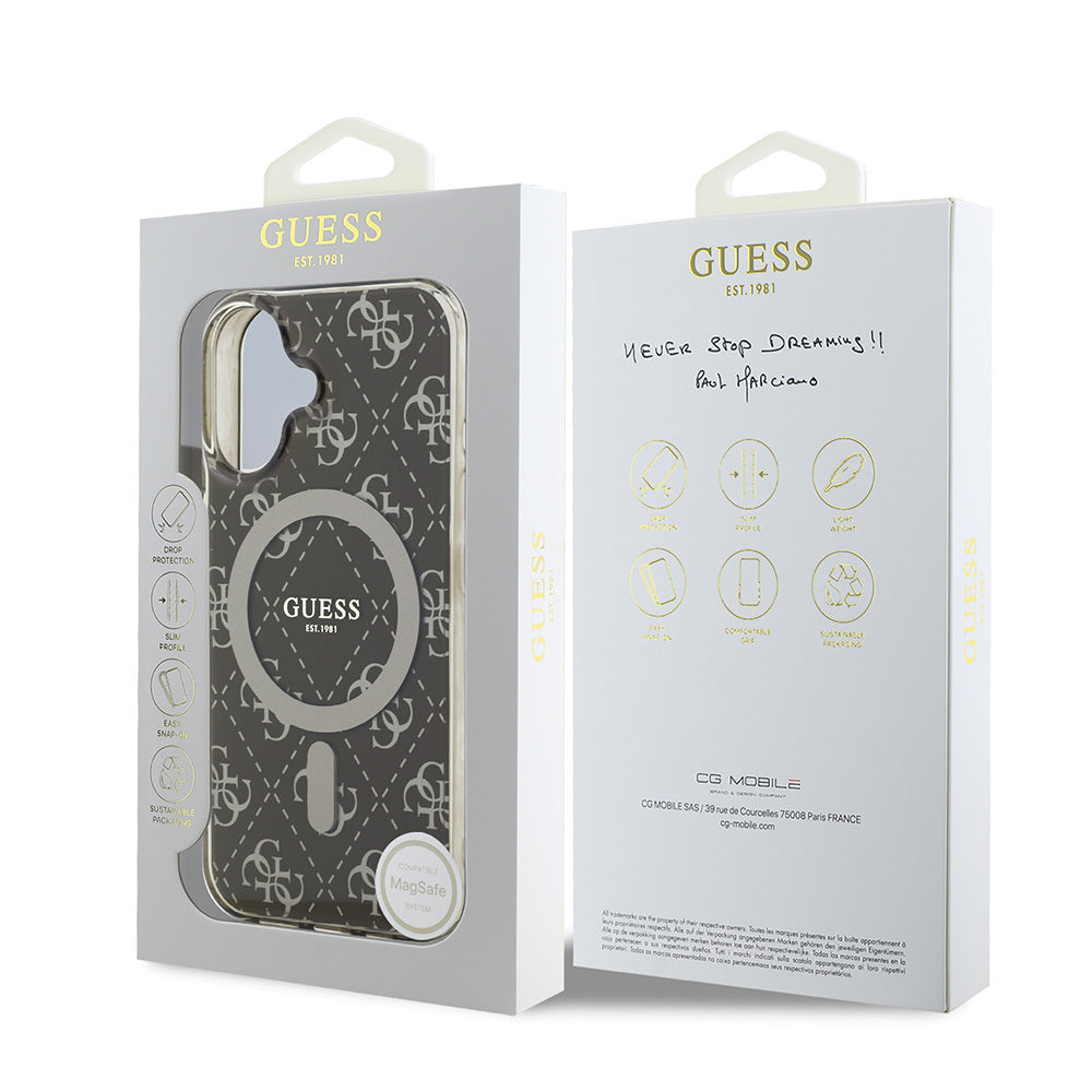 iPhone 16 Plus Kılıf Guess Orijinal Lisanslı M-safe Şarj Özellikli IML Baskılı Klasik Logolu 4G Desenli Kılıf
