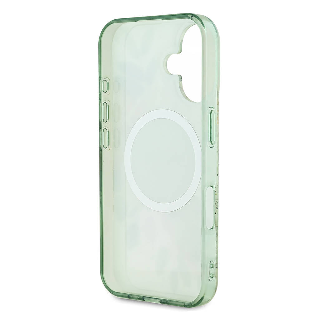 iPhone 16 Plus Kılıf Guess Orijinal Lisanslı M-safe Şarj Özellikli IML Baskılı Yazı Logolu Flower Tonal Circle Kılıf