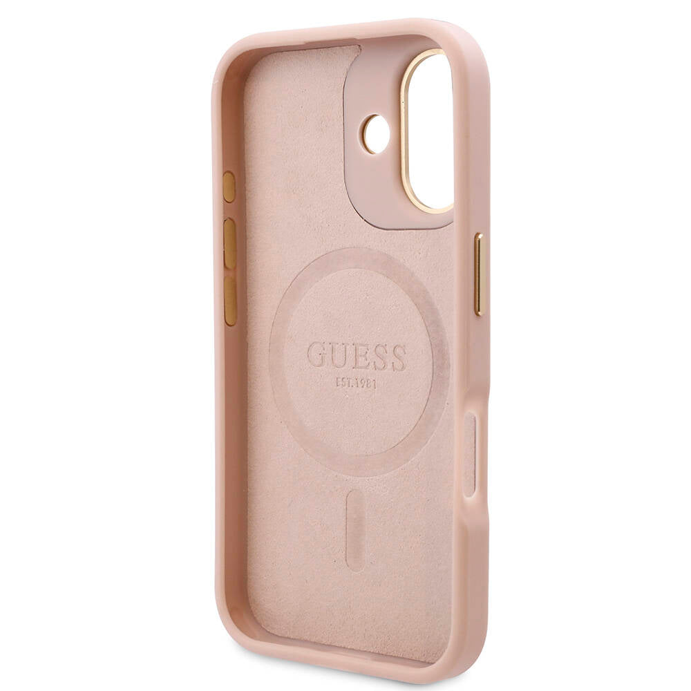 iPhone 16 Plus Kılıf Guess Orijinal Lisanslı M-safe Şarj Özellikli PU 4G Desenli Metal Plaka Klasik Logolu Kılıf