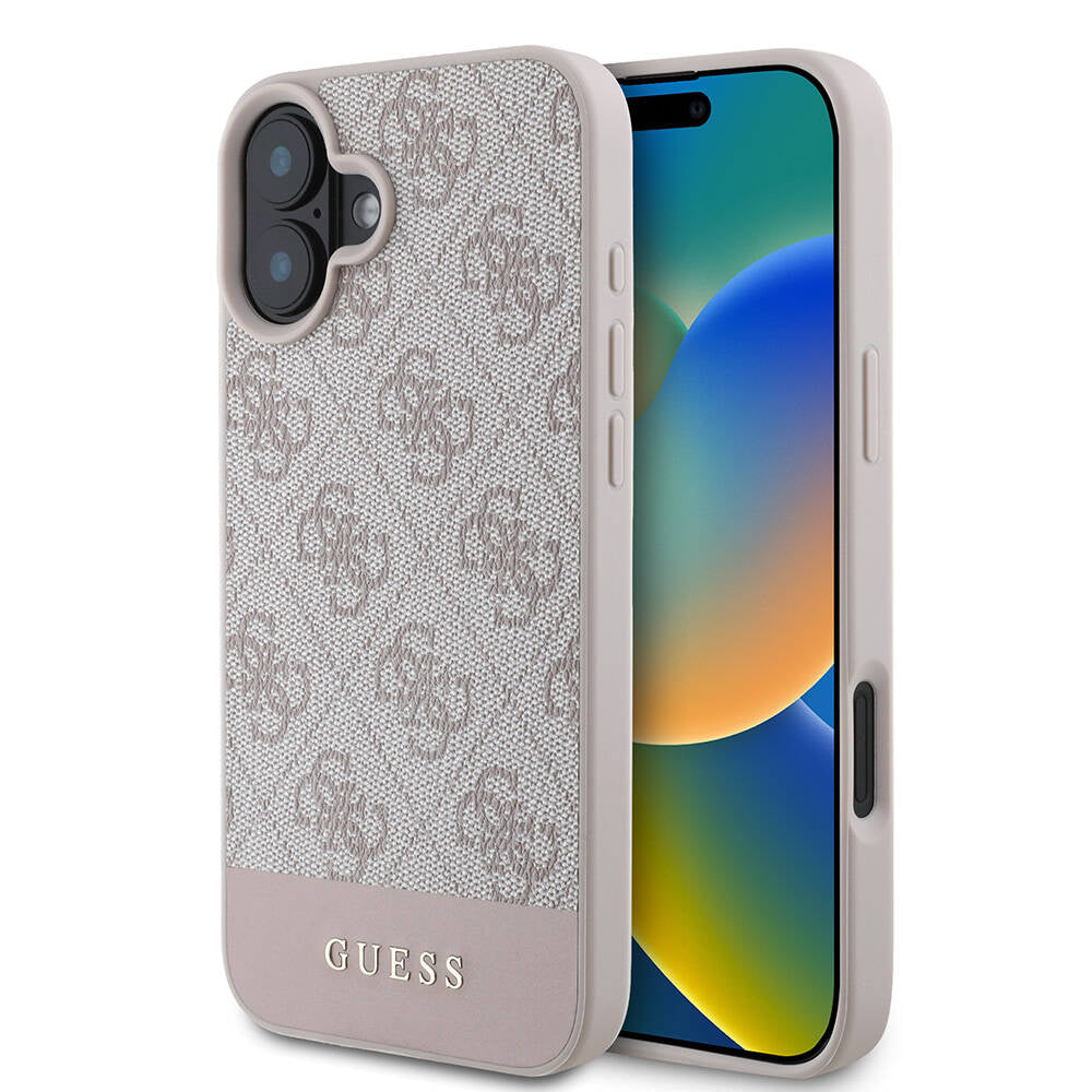 iPhone 16 Plus Kılıf Guess Orijinal Lisanslı M-safe Şarj Özellikli PU Deri Şerit Logo Dizaynlı Kılıf