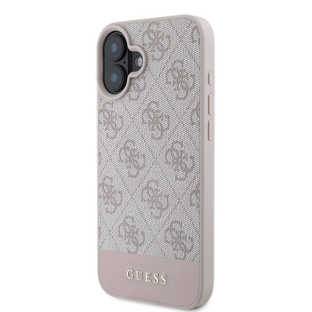 iPhone 16 Plus Kılıf Guess Orijinal Lisanslı M-safe Şarj Özellikli PU Deri Şerit Logo Dizaynlı Kılıf