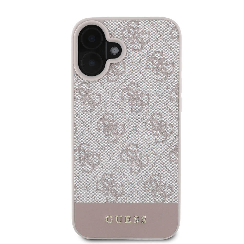 iPhone 16 Plus Kılıf Guess Orijinal Lisanslı M-safe Şarj Özellikli PU Deri Şerit Logo Dizaynlı Kılıf