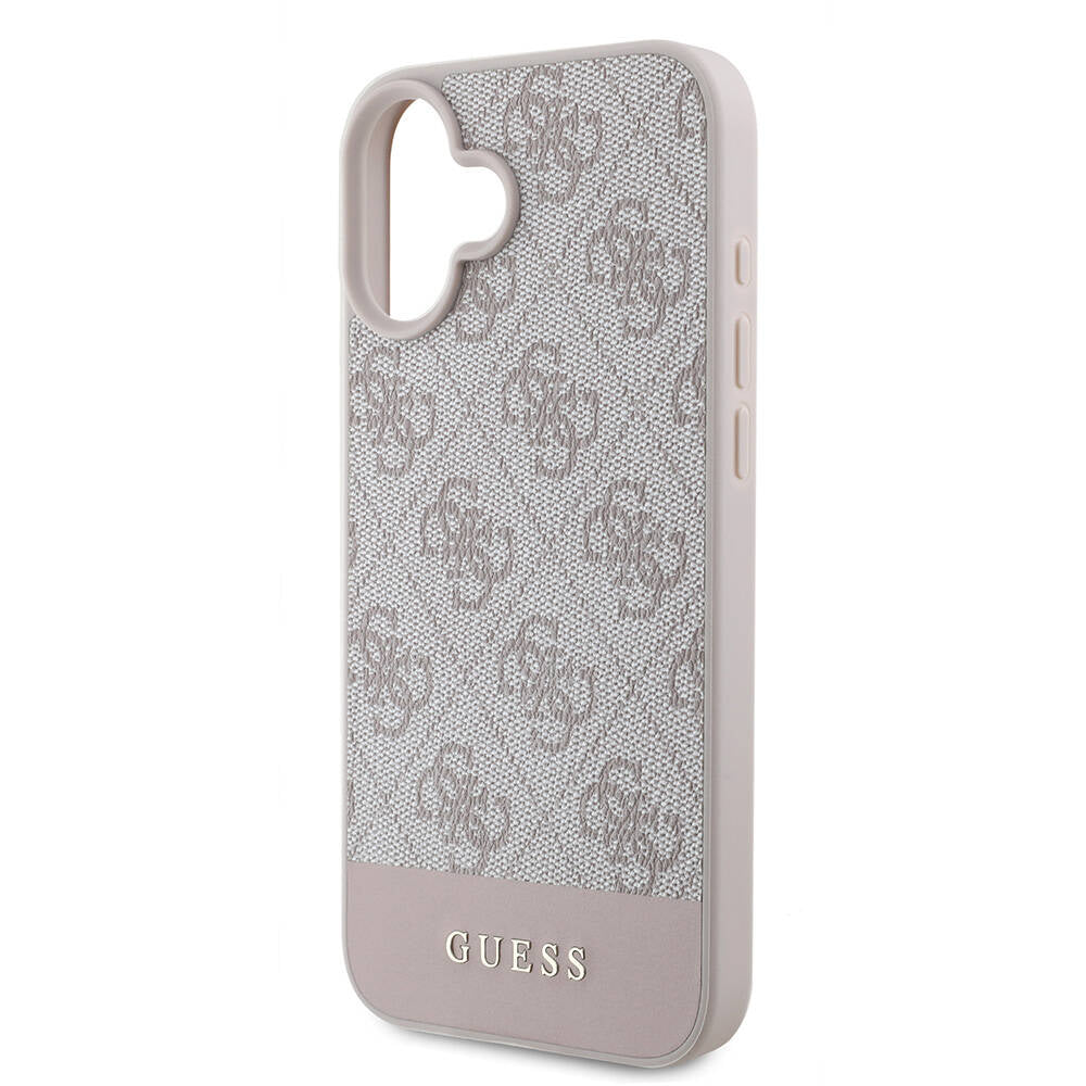 iPhone 16 Plus Kılıf Guess Orijinal Lisanslı M-safe Şarj Özellikli PU Deri Şerit Logo Dizaynlı Kılıf