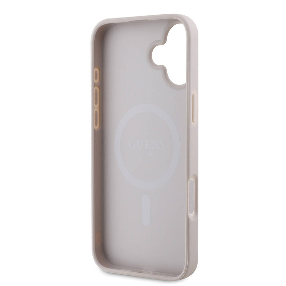 iPhone 16 Plus Kılıf Guess Orijinal Lisanslı M-safe Şarj Özellikli PU Deri Şerit Logo Dizaynlı Kılıf