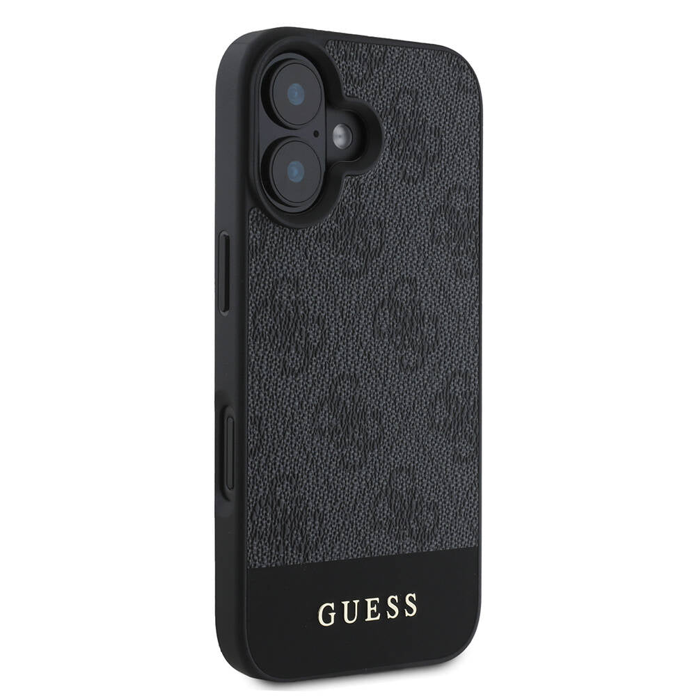 iPhone 16 Plus Kılıf Guess Orijinal Lisanslı M-safe Şarj Özellikli PU Deri Şerit Logo Dizaynlı Kılıf