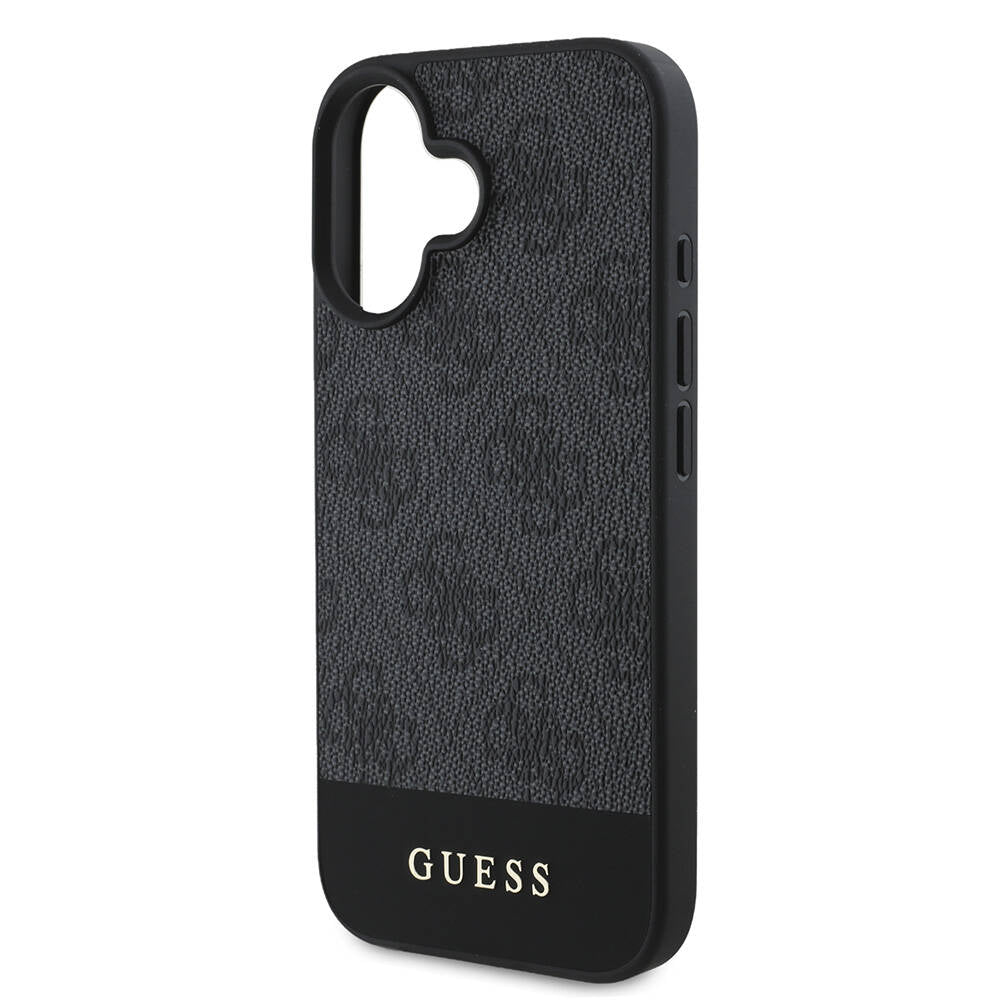 iPhone 16 Plus Kılıf Guess Orijinal Lisanslı M-safe Şarj Özellikli PU Deri Şerit Logo Dizaynlı Kılıf