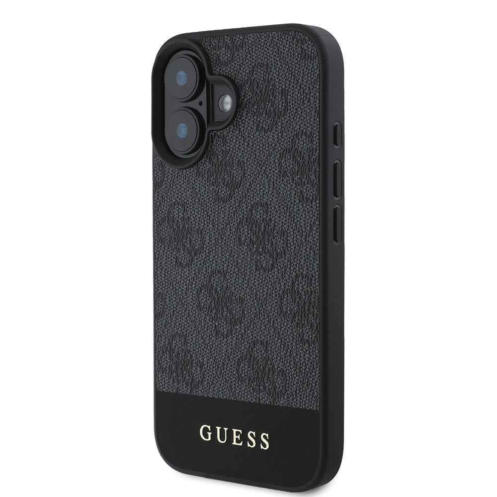 iPhone 16 Plus Kılıf Guess Orijinal Lisanslı M-safe Şarj Özellikli PU Deri Şerit Logo Dizaynlı Kılıf
