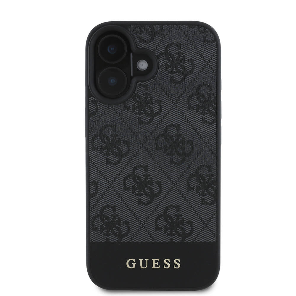 iPhone 16 Plus Kılıf Guess Orijinal Lisanslı M-safe Şarj Özellikli PU Deri Şerit Logo Dizaynlı Kılıf