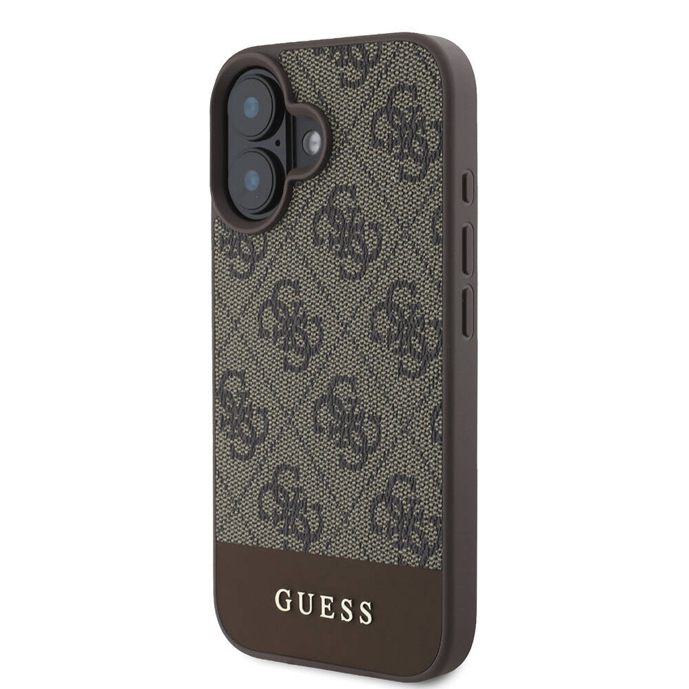 iPhone 16 Plus Kılıf Guess Orijinal Lisanslı M-safe Şarj Özellikli PU Deri Şerit Logo Dizaynlı Kılıf
