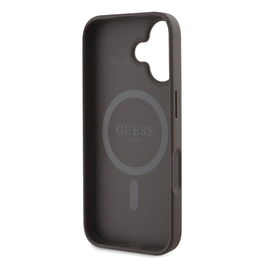 iPhone 16 Plus Kılıf Guess Orijinal Lisanslı M-safe Şarj Özellikli PU Deri Şerit Logo Dizaynlı Kılıf