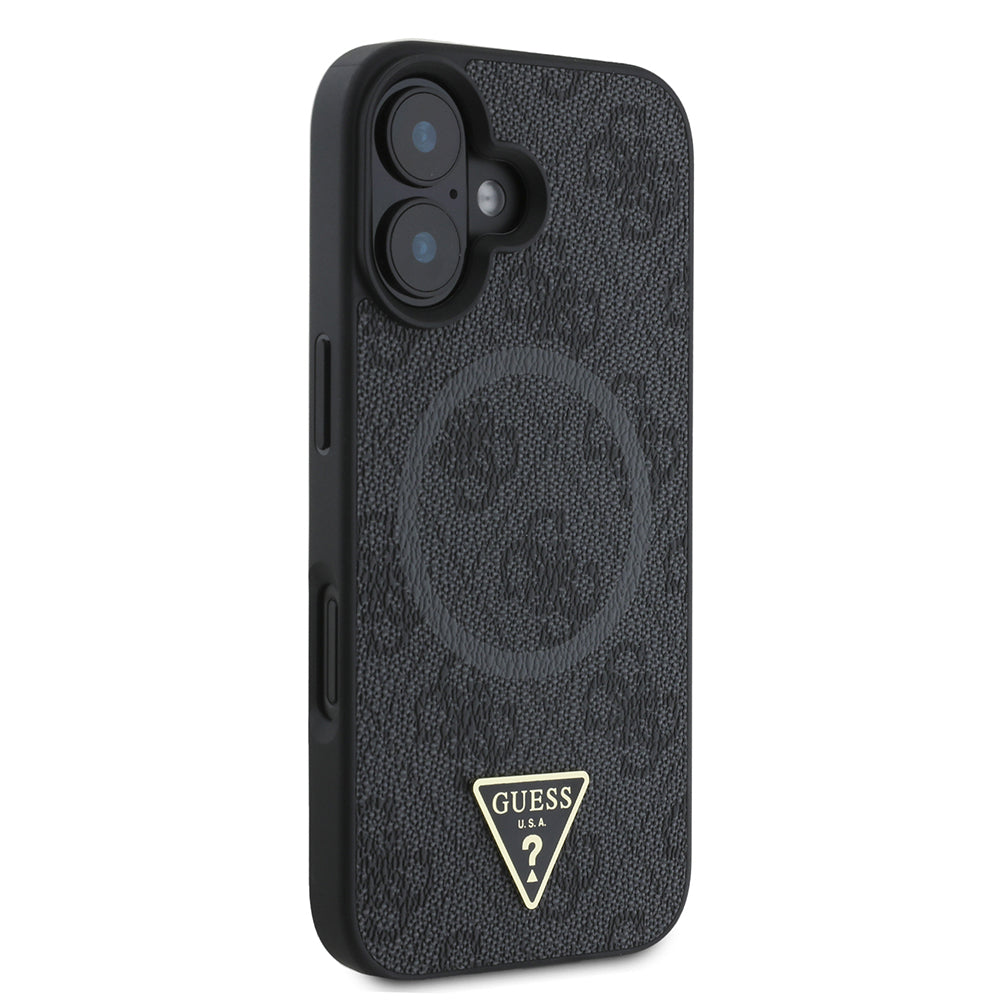 iPhone 16 Plus Kılıf Guess Orijinal Lisanslı M-safe Şarj Özellikli PU Üçgen Logo 4G Desenli Kılıf