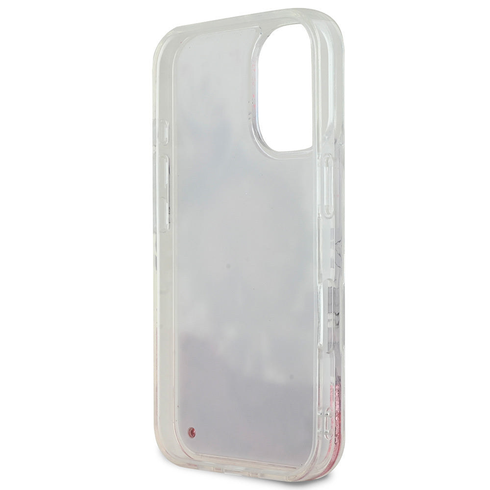 iPhone 16 Plus Kılıf Guess Orijinal Lisanslı M-safe Şarj Özellikli Sıvılı Simli Çiçek Desenli Kılıf