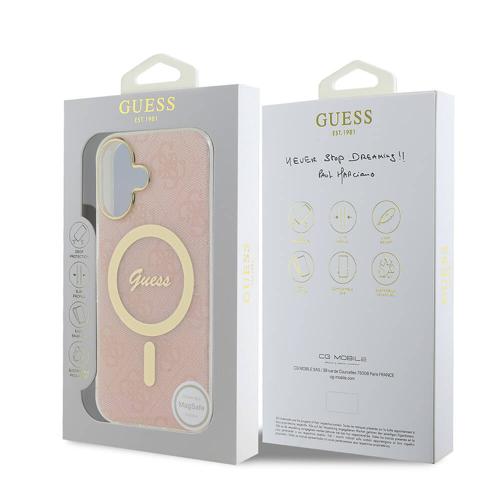 iPhone 16 Plus Kılıf Guess Orijinal Lisanslı M-safe Şarj Özellikli Yazı Logolu 4G Desenli Kılıf