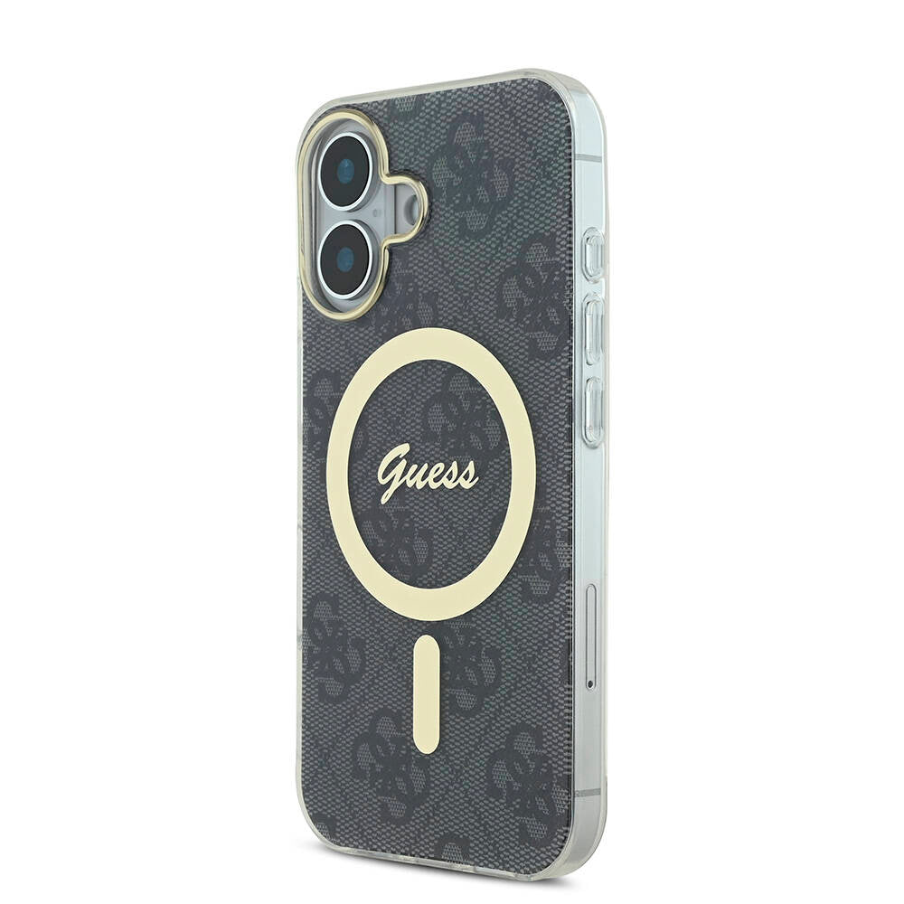 iPhone 16 Plus Kılıf Guess Orijinal Lisanslı M-safe Şarj Özellikli Yazı Logolu 4G Desenli Kılıf