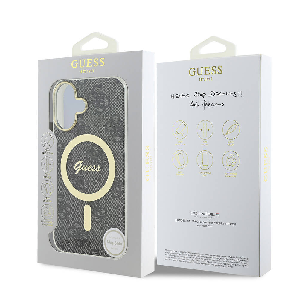 iPhone 16 Plus Kılıf Guess Orijinal Lisanslı M-safe Şarj Özellikli Yazı Logolu 4G Desenli Kılıf
