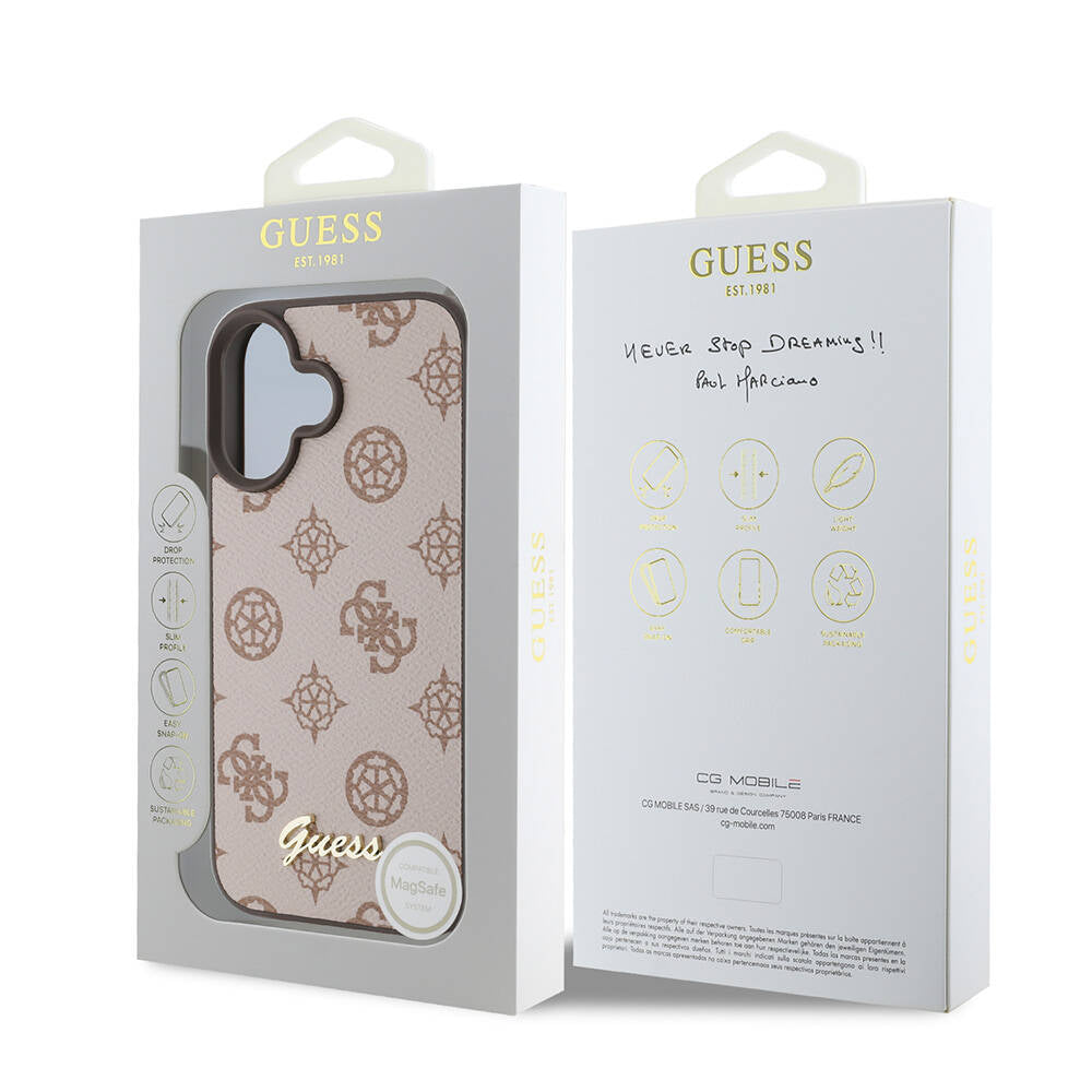 iPhone 16 Plus Kılıf Guess Orijinal Lisanslı M-safe Şarj Özellikli Yazı Logolu Peony Kılıf