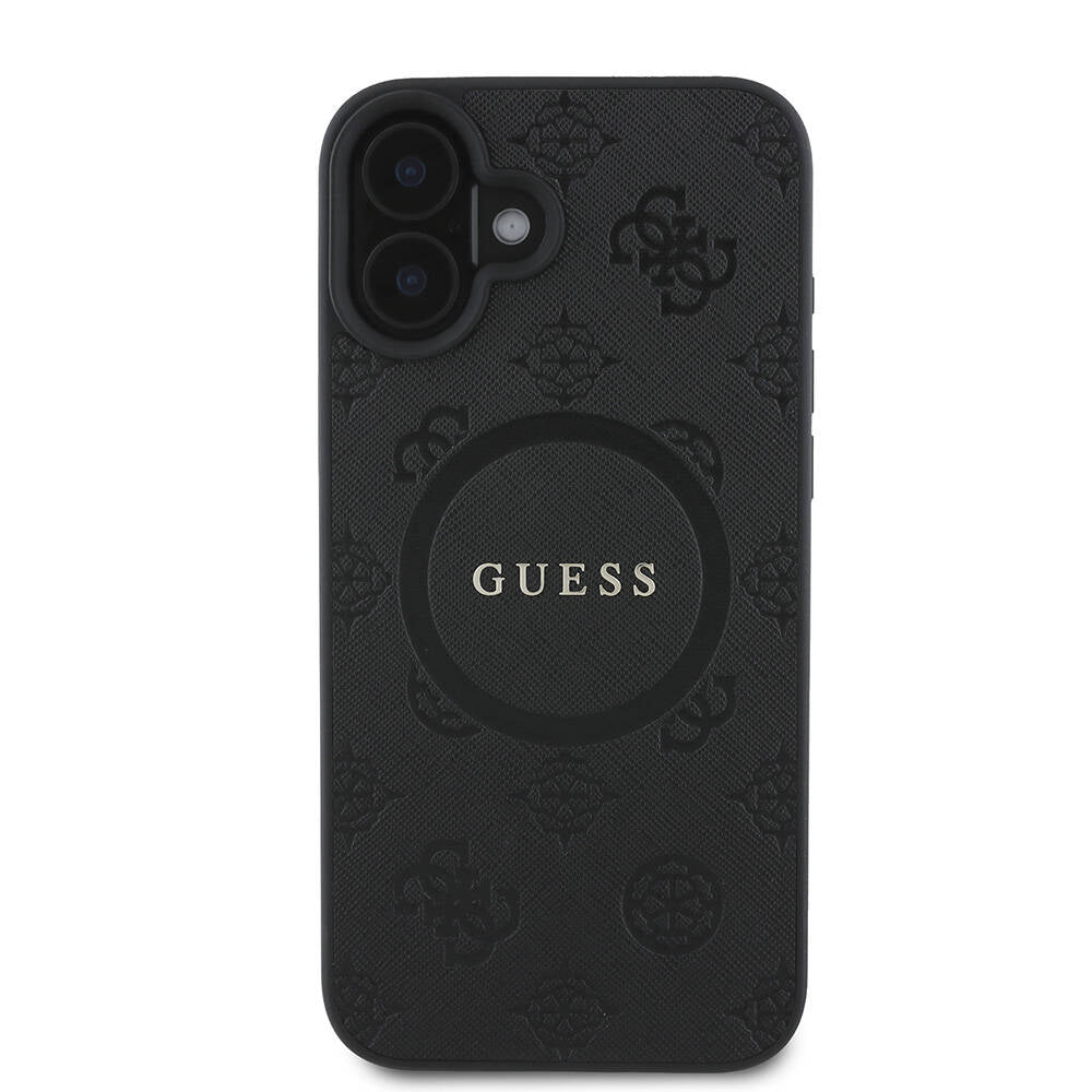 iPhone 16 Plus Kılıf Guess Orijinal Lisanslı M-safe Şarj Özellikli Yazı Logolu Saffiano Peony Kılıf