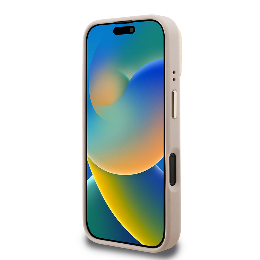 iPhone 16 Plus Kılıf Guess Orijinal Lisanslı PU Deri 4G Desenli Metal Büyük 4G ve Yazı Logolu Kamera Standlı Kılıf