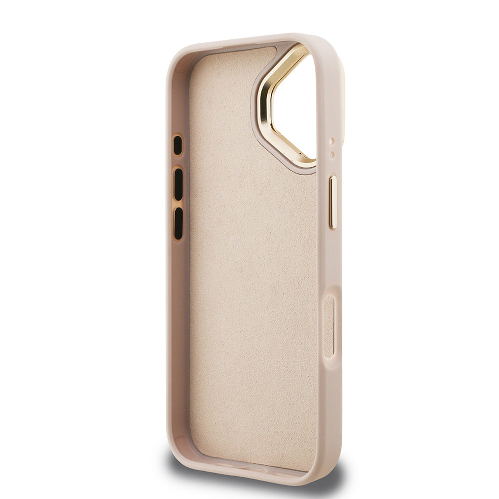 iPhone 16 Plus Kılıf Guess Orijinal Lisanslı PU Deri 4G Desenli Metal Büyük 4G ve Yazı Logolu Kamera Standlı Kılıf