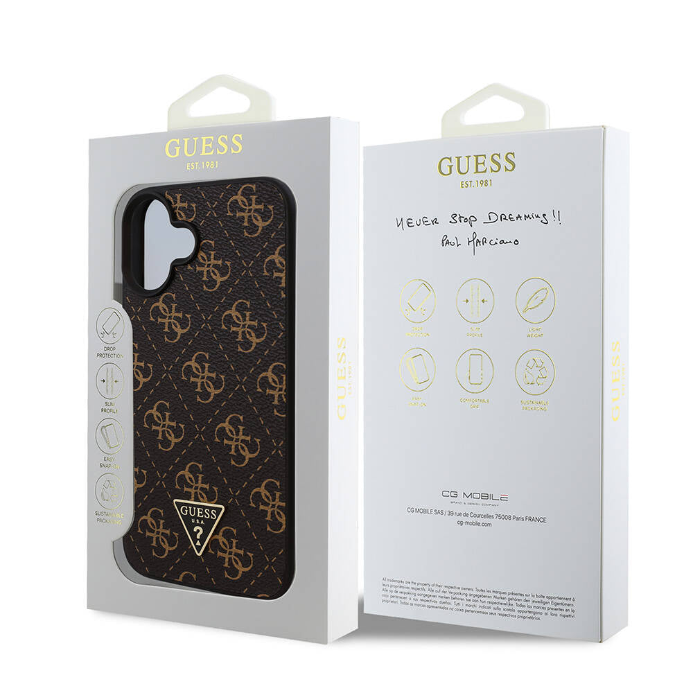 iPhone 16 Plus Kılıf Guess Orijinal Lisanslı PU Deri 4G Desenli Üçgen Logolu Kılıf
