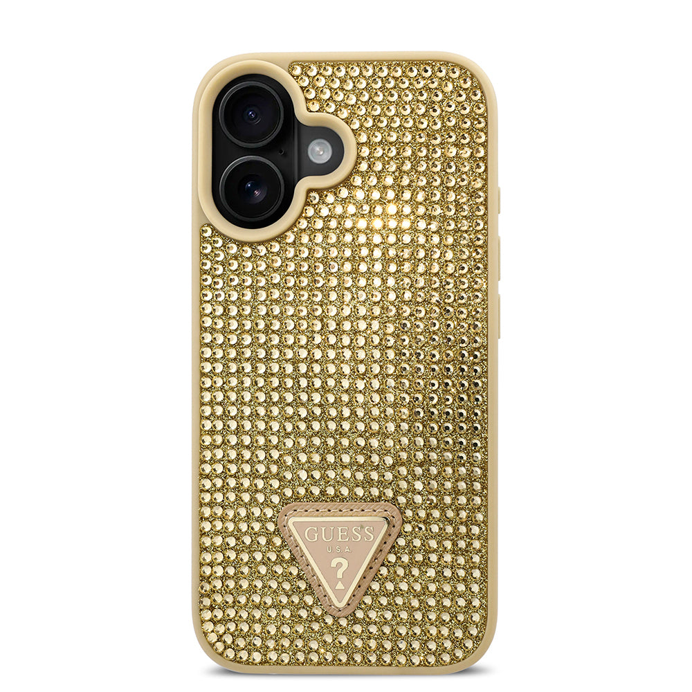 iPhone 16 Plus Kılıf Guess Orijinal Lisanslı Taşlı Arka Yüzey Üçgen Logolu Kılıf