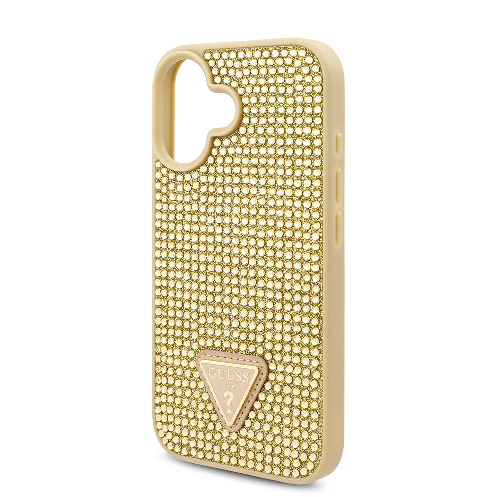 iPhone 16 Plus Kılıf Guess Orijinal Lisanslı Taşlı Arka Yüzey Üçgen Logolu Kılıf